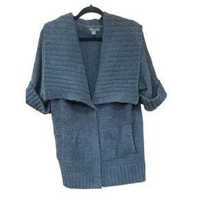 Barefoot Dreams CozyTwist Short Sleeve Sweater Coat Gray Women's Small